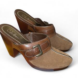 Cole Haan Brown Leather Mules with Chunky Heel